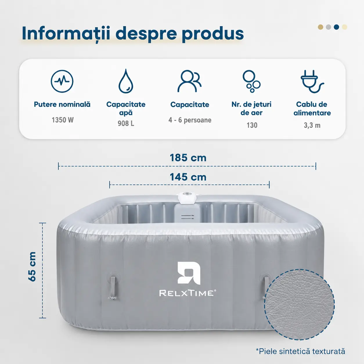 Cadă gonflabilă pătrată pentru hidromasaj — imagine 5